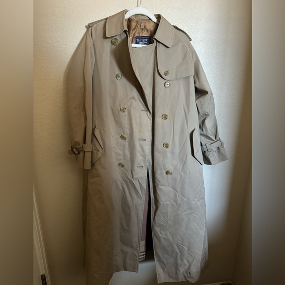 Vintage Burberrys Trench Coat Size L in Tan Lined Wool Tall Length Womens - Picture 3 of 16